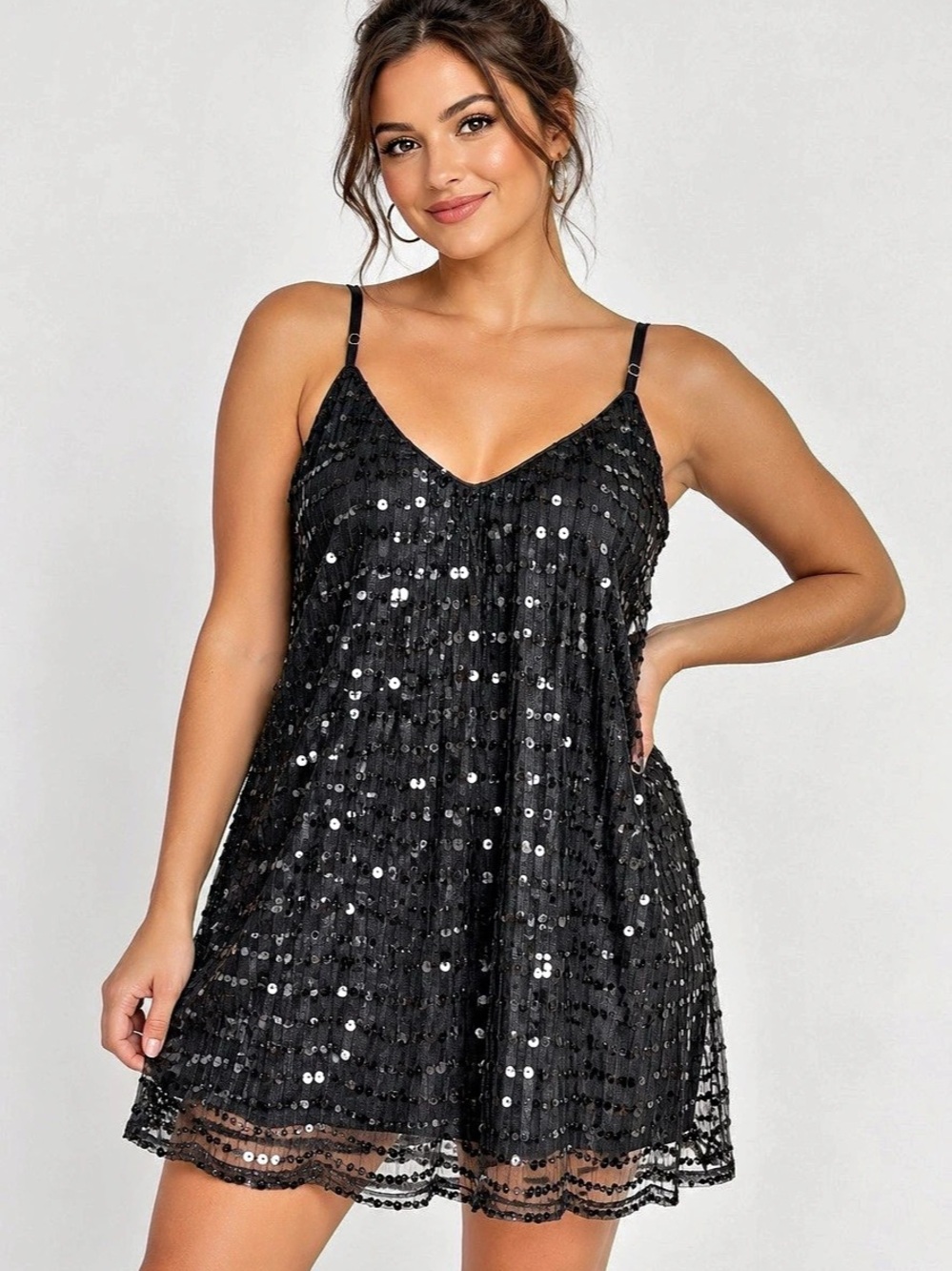 Forever 21 Sequin Mini Dress in Black Size Small Like New